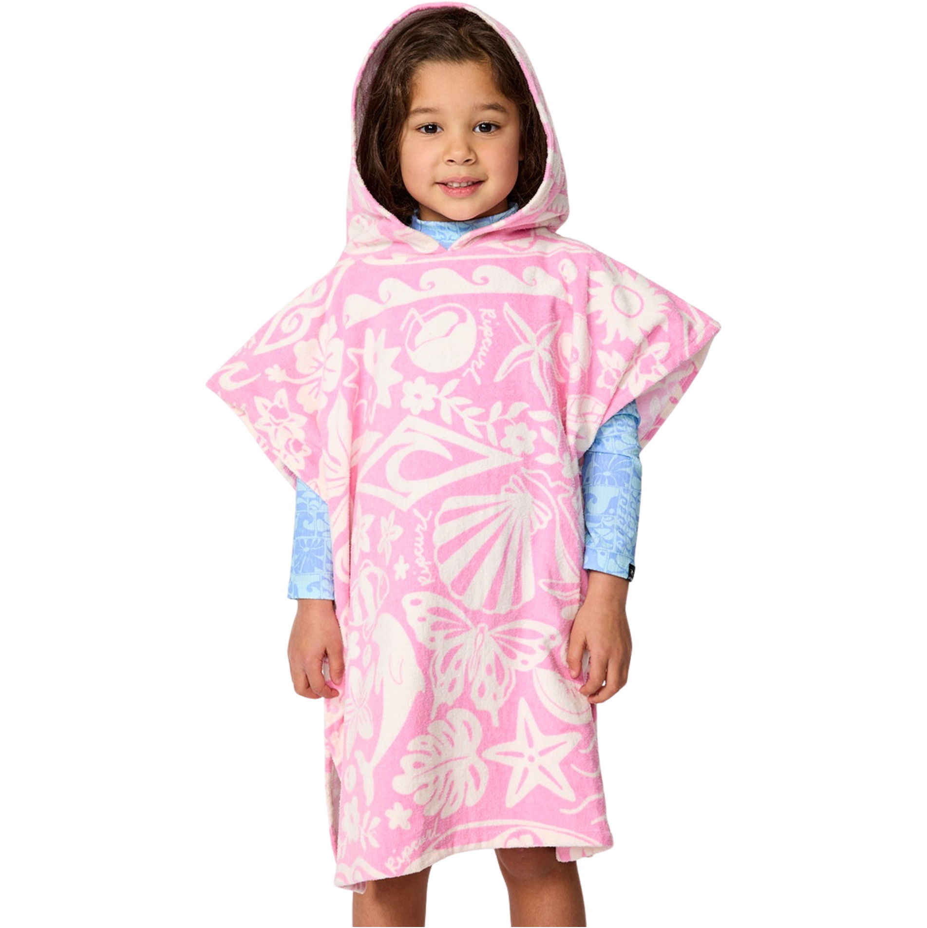 2026 Rip Curl Girls Mixed Snap Cotton Hooded Poncho Towel 00AJTO - Pink